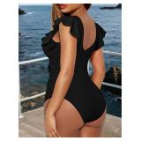 Viottiset One Piece Swimsuit Ruched Drawstring Swimwear V-Neck Stretchy Bathing Suit
