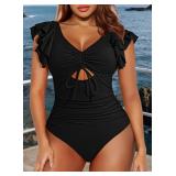 Viottiset One Piece Swimsuit Ruched Drawstring Swimwear V-Neck Stretchy Bathing Suit
