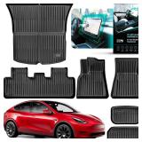 Floor Mats Set for Tesla Model Y 5-Seater 2020-2023 - Custom Fit Premium Interior and Cargo Liners Accessories - All Weather - Model Y Screen Protector Included
