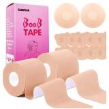 Boob Tape Set, 2 Rolls Boobtapes for Large Breasts A-G Cup, with 2 Types of Nipple Covers, Fashion Stretchable Tit Tape Stick on Bra Beige