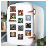 Puraikcmi 16 Pcs Black Cat Diamond Painting Magnets Kits,Cute Diamond Art Fridge Magnet Refrigerator Sticker for Beginners Adults DIY Art Craft Gifts Home Decors (Cat and Flower Magnets)