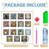 Puraikcmi 16 Pcs Black Cat Diamond Painting Magnets Kits,Cute Diamond Art Fridge Magnet Refrigerator Sticker for Beginners Adults DIY Art Craft Gifts Home Decors (Cat and Flower Magnets)