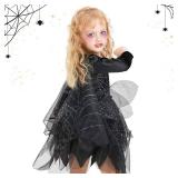 IKALI Girls Black Spider Witch Costume Kids Toddlers Child Halloween Black Witch Dress