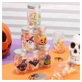 CIEOVO 15PCS Halloween Candy Jars Containers with Lid and Halloween Pumpkin Ghost Sticker Decoration for Halloween DIY Sugar Storage Dish Craft Trick or Treat Party Favor Gift