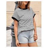 Dokotoo Women's Casual Colorblock Striped Short Sleeve Tops Crew Neck Knit Basic T Shirts