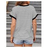 Dokotoo Women's Casual Colorblock Striped Short Sleeve Tops Crew Neck Knit Basic T Shirts