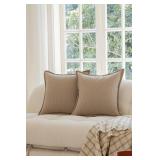 Set of 2 Herringbone Embossed Stripe Flange Throw Pillow Covers for Couch and Bed - 18\'x18\', Khaki-Green