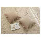 Set of 2 Herringbone Embossed Stripe Flange Throw Pillow Covers for Couch and Bed - 18\'x18\', Khaki-Green