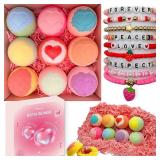 Bath Bombs for Kids with Surprise Inside, 9 Heart Imprint Kids Bath Bombs for Girls, Toddler Bath Bomb with Bracelets Inside, 3 4 5 6 7 8 Year Old Girl Birthday Gifts Christmas Stocking Stuffers