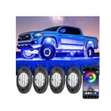 4 Pods RGB LED Rock Lights, Underglow Multicolor Neon Light Kit, Wheel Well Light with APP Control & Music Mode, Under Glow Lights for Trucks, Jeep, SUV, Golf Cart, ATV, Pickup Off Road,12V - Retail: 4 Pods RGB LED Rock Lights, Underglow Multicolor Neon Light Kit, Wheel Well Light with APP Control & Music Mode, Under Glow Lights for Trucks, Jeep, SUV, Golf Cart, ATV, Pickup Off Road,12V - Retail: