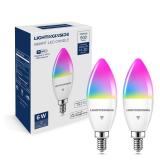 E12 Smart Light Bulbs 60W Equiv., Work with Alexa/Google Home/Smart Life, 500LM 6W RGBCW Candle Candelabra LED Light Bulbs, No Hub Required, 2.4G WiFi Bluetooth Bulb, ETL Listed, 2PCS - Retail: $19 E12 Smart Light Bulbs 60W Equiv., Work with Alexa/Google Home/Smart Life, 500LM 6W RGBCW Candle Candelabra LED Light Bulbs, No Hub Required, 2.4G WiFi Bluetooth Bulb, ETL Listed, 2PCS - Retail: $19
