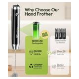 Rechargeable Milk Frother with Stand, LunaFro Handheld Electric Foam Maker Waterproof Detachable Stainless Steel Whisk Drink Mixer Foamer for Lattes, Cappuccino - Retail: $25 Rechargeable Milk Frother with Stand, LunaFro Handheld Electric Foam Maker Waterproof Detachable Stainless Steel Whisk Drink Mixer Foamer for Lattes, Cappuccino - Retail: $25