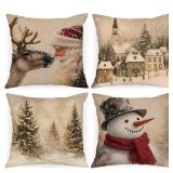 24x24 Christmas Throw Pillow Covers Set of 4, Snowman Santa Reindeer Vintage Christmas Pillow Cover Pillowcase Xmas Holiday Decorative Pillow case for Home Sofa Couch Living Room Decor - Retail: $20 24x24 Christmas Throw Pillow Covers Set of 4, Snowman Santa Reindeer Vintage Christmas Pillow Cover Pillowcase Xmas Holiday Decorative Pillow case for Home Sofa Couch Living Room Decor - Retail: $20