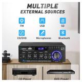 AK45 Stereo Audio Amplifier,300W Home 2 Channel Wireless Bluetooth 5.0 Power Amplifier System, Home Amplifiers FM Radio, USB, SD Card, with Remote Control Home Theater Audio Stereo System - Retail: $4 AK45 Stereo Audio Amplifier,300W Home 2 Channel Wireless Bluetooth 5.0 Power Amplifier System, Home Amplifiers FM Radio, USB, SD Card, with Remote Control Home Theater Audio Stereo System - Retail: $4