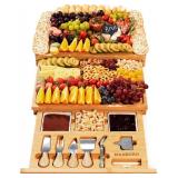 Extra Large 33.7x15.7 inch Charcuterie Boards Gift Set, 100% Bamboo Cheese Board and Knife Set, Cool Meat Cheese Platter Tray, House Warming - Retail: $55 Extra Large 33.7x15.7 inch Charcuterie Boards Gift Set, 100% Bamboo Cheese Board and Knife Set, Cool Meat Cheese Platter Tray, House Warming - Retail: $55