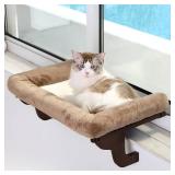 Cat Perch for Window Sill with Bolster - Orthopedic Hammock Design with Premium Hardwood & Robust Metal Frame - Cat Window Seat for Large Cats and Kittens - Dark Stained Wood Brown Bed, 24''W - Retail Cat Perch for Window Sill with Bolster - Orthopedic Hammock Design with Premium Hardwood & Robust Metal Frame - Cat Window Seat for Large Cats and Kittens - Dark Stained Wood Brown Bed, 24''W - Retail