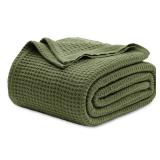 Gentlesoft 100% Cotton Blanket King Size for Bed - Breathable and Soft, Thick Cozy Waffle Weave Christmas Blanket Gift for Women, Olive Green, 104x90 inches - Retail: $66 Gentlesoft 100% Cotton Blanket King Size for Bed - Breathable and Soft, Thick Cozy Waffle Weave Christmas Blanket Gift for Women, Olive Green, 104x90 inches - Retail: $66
