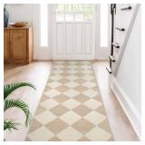 Checkered Print Rug Runners for Hallways Non Slip 2.5x8, Ultra Thin Beige Kitchen Runner Rugs Non Skid Washable, Classic Neutral Gingham Decor Faux Wool Carpet for Bathroom Bedroom Entryway - Retail: Checkered Print Rug Runners for Hallways Non Slip 2.5x8, Ultra Thin Beige Kitchen Runner Rugs Non Skid Washable, Classic Neutral Gingham Decor Faux Wool Carpet for Bathroom Bedroom Entryway - Retail: