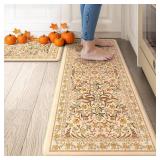 Kitchen Mats for Floor, Cushioned Anti Fatigue Mat Non Skid Waterproof Kitchen Rugs Set of 2, Fall Orange Floral Comfort Standing Rug for Sink, Laundry, Home Decor, 17x29'+17'x47' Kitchen Mats for Floor, Cushioned Anti Fatigue Mat Non Skid Waterproof Kitchen Rugs Set of 2, Fall Orange Floral Comfort Standing Rug for Sink, Laundry, Home Decor, 17x29'+17'x47'
