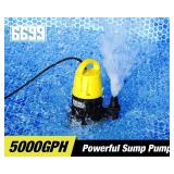 Submersible Sump Pump 1HP Portable Water Pump 5000GPH Drain Water for Pool Pond Hot Tub Flooded House High Flow/Low Water Level Mode Adjustable - Retail: $60 Submersible Sump Pump 1HP Portable Water Pump 5000GPH Drain Water for Pool Pond Hot Tub Flooded House High Flow/Low Water Level Mode Adjustable - Retail: $60