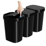 3 Pack Bathroom Small Trash Can with Lid, 2.6 Gallon Slim Garbage Bin with Pop-Up Lid, 10L Plastic Wastebasket for Bedroom, Office, Kitchen, Toilet (Black) - Retail: $24 3 Pack Bathroom Small Trash Can with Lid, 2.6 Gallon Slim Garbage Bin with Pop-Up Lid, 10L Plastic Wastebasket for Bedroom, Office, Kitchen, Toilet (Black) - Retail: $24