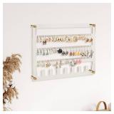 Earring Holder Organizer, 4 Layer Wall Mounted Ear Stud Display Storage, Acrylic Large Capacity Jewelry Organizer Earring Display and Storage for Studs, Dangling, Necklace - Retail: $19 Earring Holder Organizer, 4 Layer Wall Mounted Ear Stud Display Storage, Acrylic Large Capacity Jewelry Organizer Earring Display and Storage for Studs, Dangling, Necklace - Retail: $19
