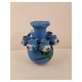 Blue Clay Floral Folk Art Vase Blue Clay Floral Folk Art Vase