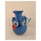 Blue Clay Floral Folk Art Vase Blue Clay Floral Folk Art Vase