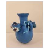 Blue Clay Floral Folk Art Vase Blue Clay Floral Folk Art Vase