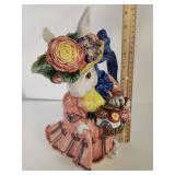 Ceramic Garden Bunny Figurine with Floral Hat Ceramic Garden Bunny Figurine with Floral Hat