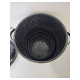 Black Speckled Enamel Stock Pot with Steamer Insert Black Speckled Enamel Stock Pot with Steamer Insert