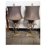 Brass Scroll Table Lamps with Gray Shades Brass Scroll Table Lamps with Gray Shades