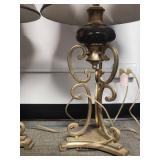 Brass Scroll Table Lamps with Gray Shades Brass Scroll Table Lamps with Gray Shades