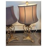 Brass Scroll Table Lamps with Gray Shades Brass Scroll Table Lamps with Gray Shades