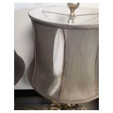 Brass Scroll Table Lamps with Gray Shades Brass Scroll Table Lamps with Gray Shades