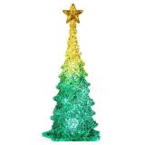 11 Inch Tabletop Christmas Tree with Sparkling Glitter - Battery Operated Acrylic Lighted Christmas Tree for Home Office Fireplace Christmas Holiday Decoration Festive Decor Gift, White Glow
