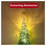 11 Inch Tabletop Christmas Tree with Sparkling Glitter - Battery Operated Acrylic Lighted Christmas Tree for Home Office Fireplace Christmas Holiday Decoration Festive Decor Gift, White Glow