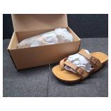 CUSHIONAIRE Luna Sandals for Women, Cork Footbed Womens Sandals for Summer Comfort with Adjustable Straps, Wide Width Available Size 8 Brown