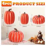 4 Pcs Fall Pumpkin Decor for Table Decoration Orange Resin Pumpkins for Decorating Harvest Fake Pumpkins Figurines Tabletop Centerpieces for Thanksgiving Halloween Home Decor Indoor Outdoor