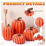 4 Pcs Fall Pumpkin Decor for Table Decoration Orange Resin Pumpkins for Decorating Harvest Fake Pumpkins Figurines Tabletop Centerpieces for Thanksgiving Halloween Home Decor Indoor Outdoor