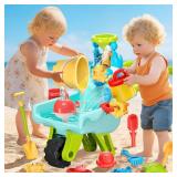 Beach Water Sand Toys for Kids - Beach Toy Trolley Car with Shovel Tool Kit, Beach Bucket & Animal Molds - Summer Outdoor Gift Sensory Sand Toys for Boys Girls Toddlers 3-5