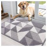 OLANLY Door Mat Indoor Entrance Washable 36x24, Odor-Free Low-Profile Front Back Geometric Doormat, Absorbent Resist Dirt Entry Carpet, Easy to Clean Sturdy Inside Floor Mats for Entryway, Grey