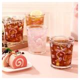 Maxdot 4 Pcs 8oz Coquette Bow Glass Cups Pink Bow Aesthetic Drinking Glasses Cute Coffee Mugs Wine Glasses Coquette Gifts for Women Girls Birthday Wedding Bridal Shower(Bow and Rose)