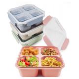 greenandlife 4 Pack Bento Lunch Box Set for Kids Adults, 4 Compartment Reusable Wheat Straw Meal Prep Food Storage Snack Containers, Stackable Snack box, Microwave and Dishwasher Safe, INS