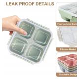 greenandlife 4 Pack Bento Lunch Box Set for Kids Adults, 4 Compartment Reusable Wheat Straw Meal Prep Food Storage Snack Containers, Stackable Snack box, Microwave and Dishwasher Safe, INS