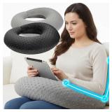 Gaming Pillow for Lap and Arm Rest Support   Crochet Reading Cushion with Arms, Bed Rest & Couch Back Support for Adults (2 Covers, Black+Grey)