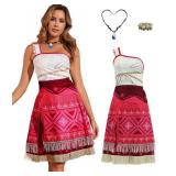 Tropical Island Princess Dress for Women Ocean Hawaiian Adventure Halloween Costume Skirt with Necklace Party Dress Up