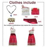 Tropical Island Princess Dress for Women Ocean Hawaiian Adventure Halloween Costume Skirt with Necklace Party Dress Up