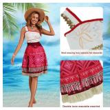 Tropical Island Princess Dress for Women Ocean Hawaiian Adventure Halloween Costume Skirt with Necklace Party Dress Up