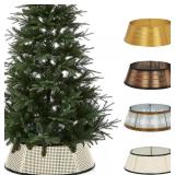 Metal Christmas Tree Collar, 28  D Christmas Decorative Base Cover for Christmas Tree, Tree Skirt, Tree Ring - Cream